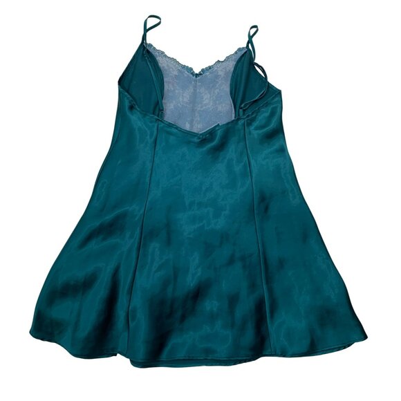 Vintage Sha.ella Teal Satin & Lace Chemise Nightgown Lingerie Small Shiny - Picture 3 of 5